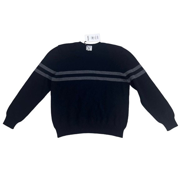 NWT Men L Tailored Industry Allen Edmond Varsity Stripe Sweater Navy Merino Wool - Picture 1 of 6